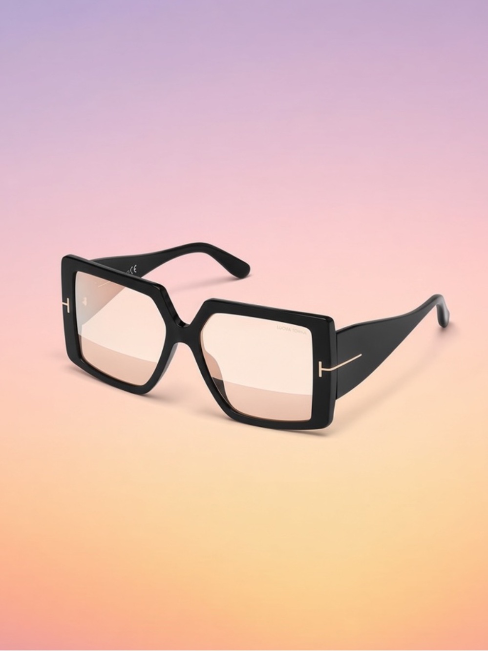 Tom Ford Shiny Black Oversized Square Sunglasses with Gold Accents-Quinn  NEW